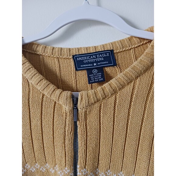 American Eagle Mens Knit Cardigan Sweater Full Zip Blue Yellow Size M - Picture 6 of 7
